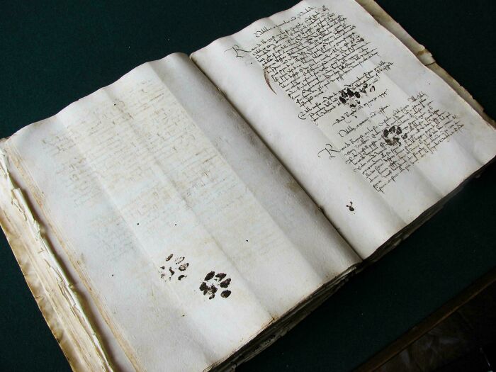 Proof Cats Have Always Been Into Books: 15th Century Manuscript With Inky Paws