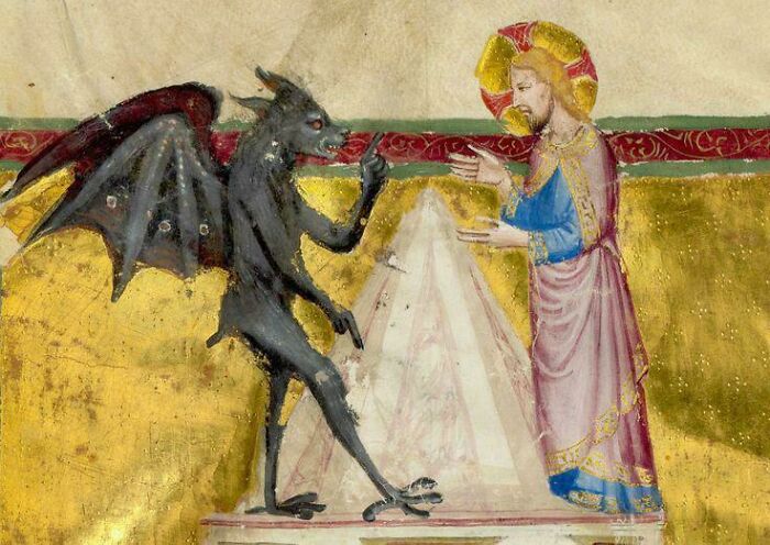 Why Does This Look Like Jesus And Satan Are Arguing In A Bowling Alley? (Bible Historiée, CA. 1350)