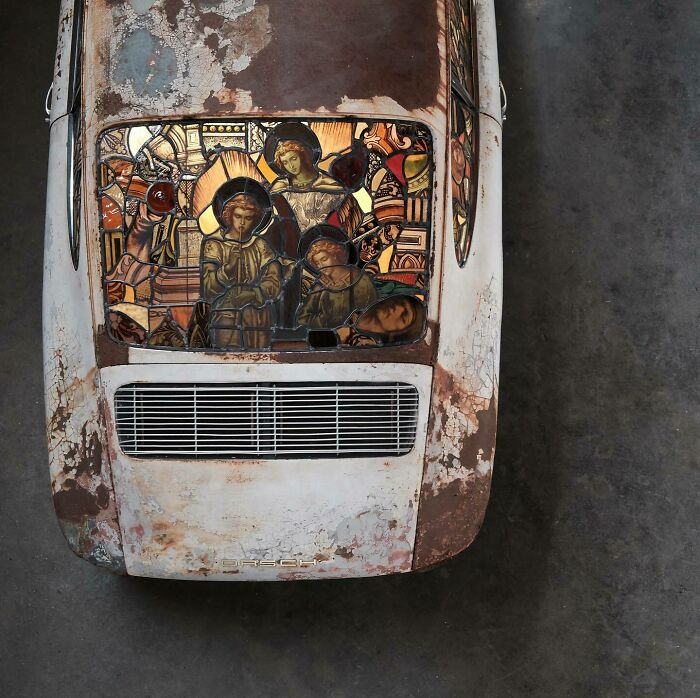 Vintage Porsche Revamped with Salvaged Church Glass by Ben Tuna