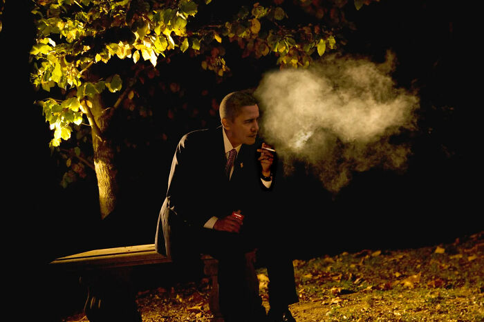 Obama Enjoys a Chill Smoke Break