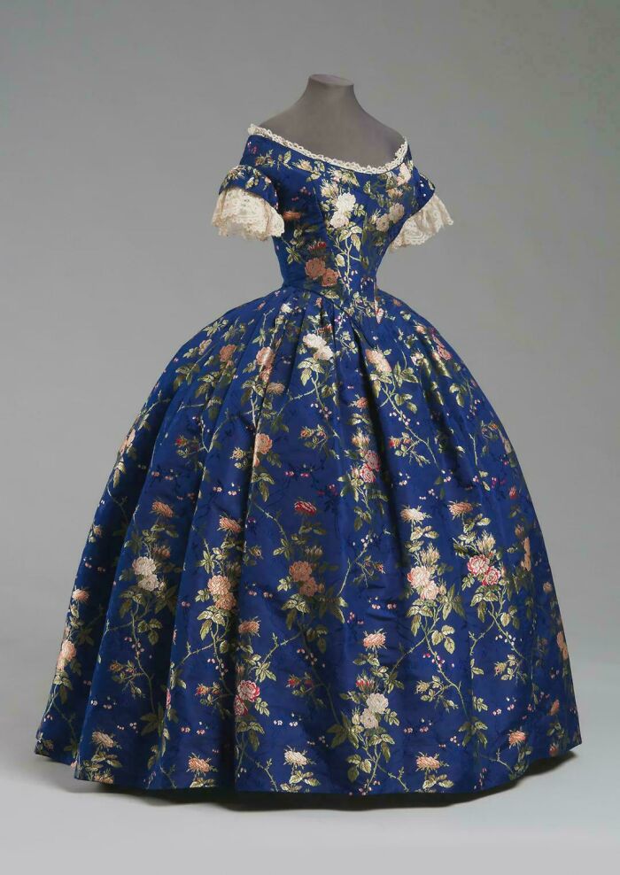 Blue Silk Brocade Dress With Waist So Tiny It’s Like Magic, US, 1850