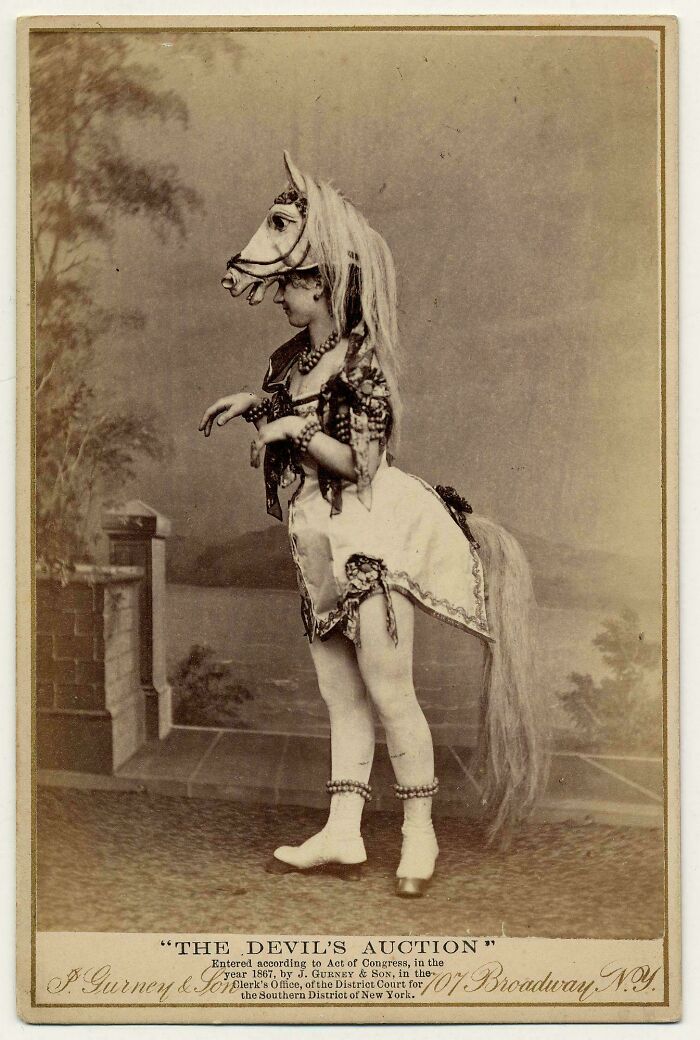 Burlesque Performer Eliza Blesina Wearing A Horse-Head Headdress, 1867