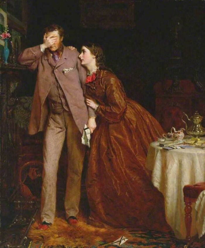 Victorian Wife Comforting Husband After Deadly News—Breakfast And Flowers Included