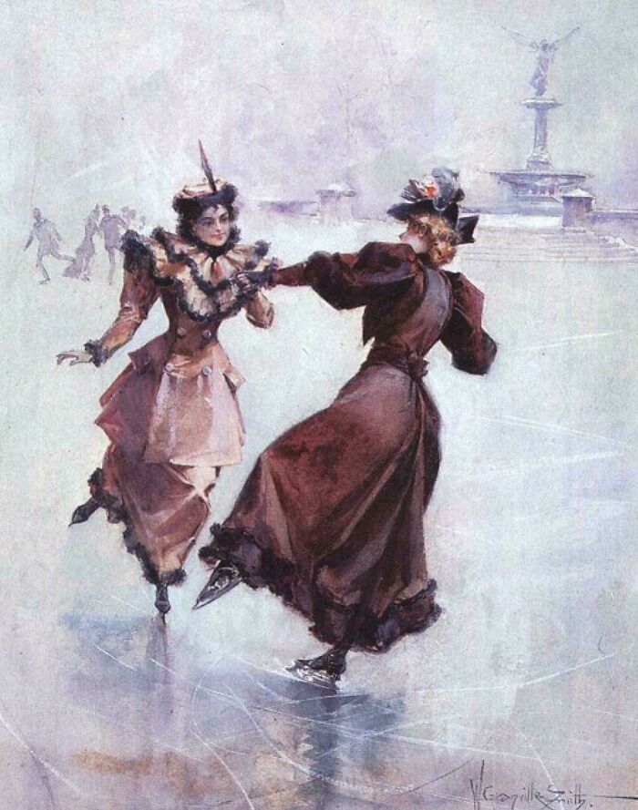 Ladies Ice Skating In Central Park, 1892, Captured By Walter Granville-Smith