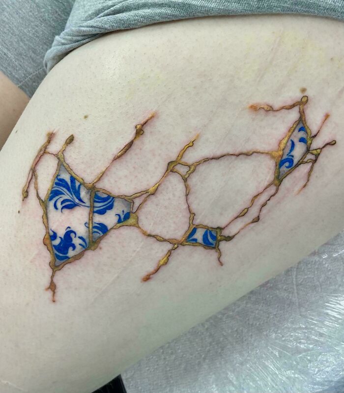 Kintsugi Over Scars by Jojo.tattoos, Nomad Ink, UK