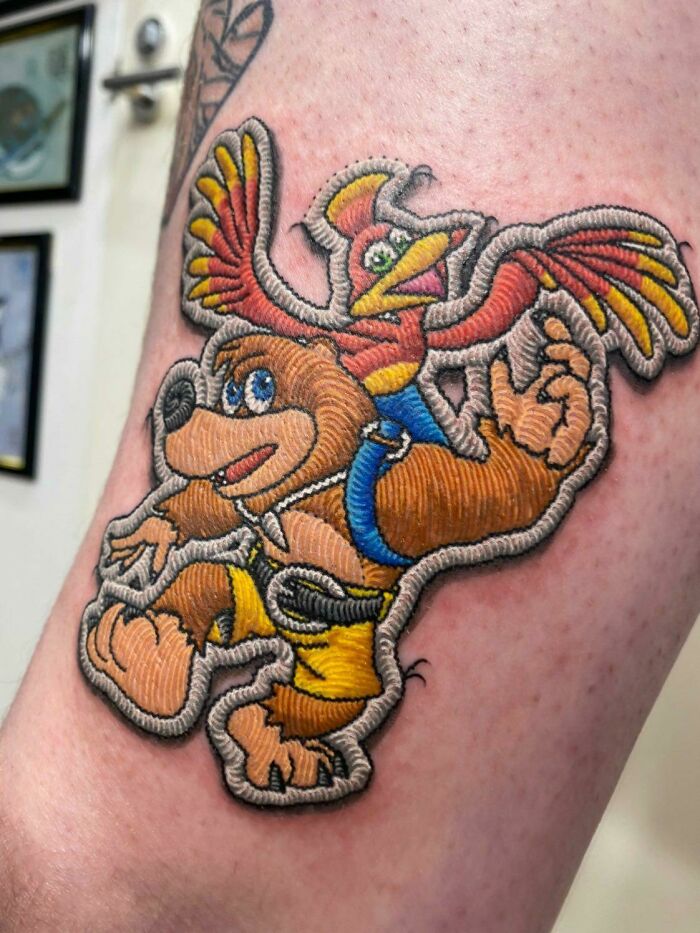 Patchwork Style Banjo Kazooie Tattoo, Authentic Ink Sydney by Min