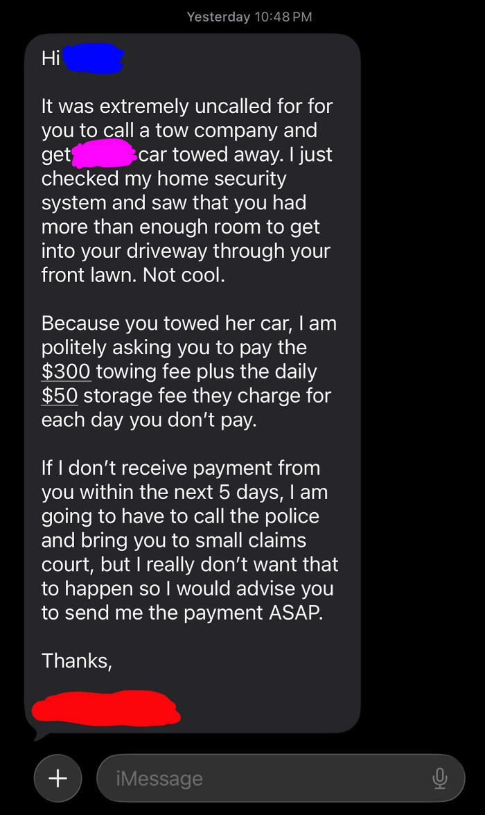 Neighbor Made Me Pay for Towing Their Daughter’s Car — Because She Parked Where I Asked Her Not To