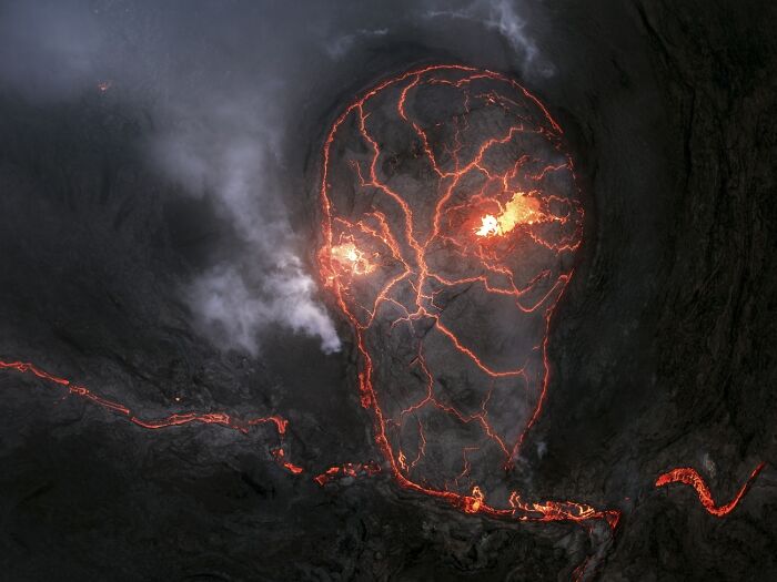 Smoking Skull in Iceland Volcano Glow