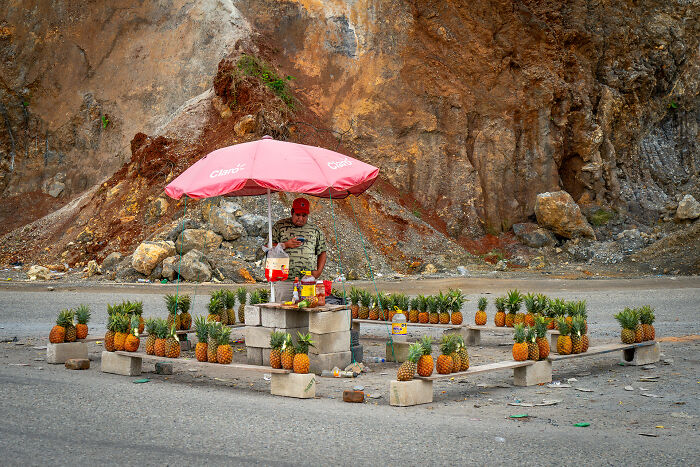 Roadside Pineapple Seller In The Middle Of Nowhere