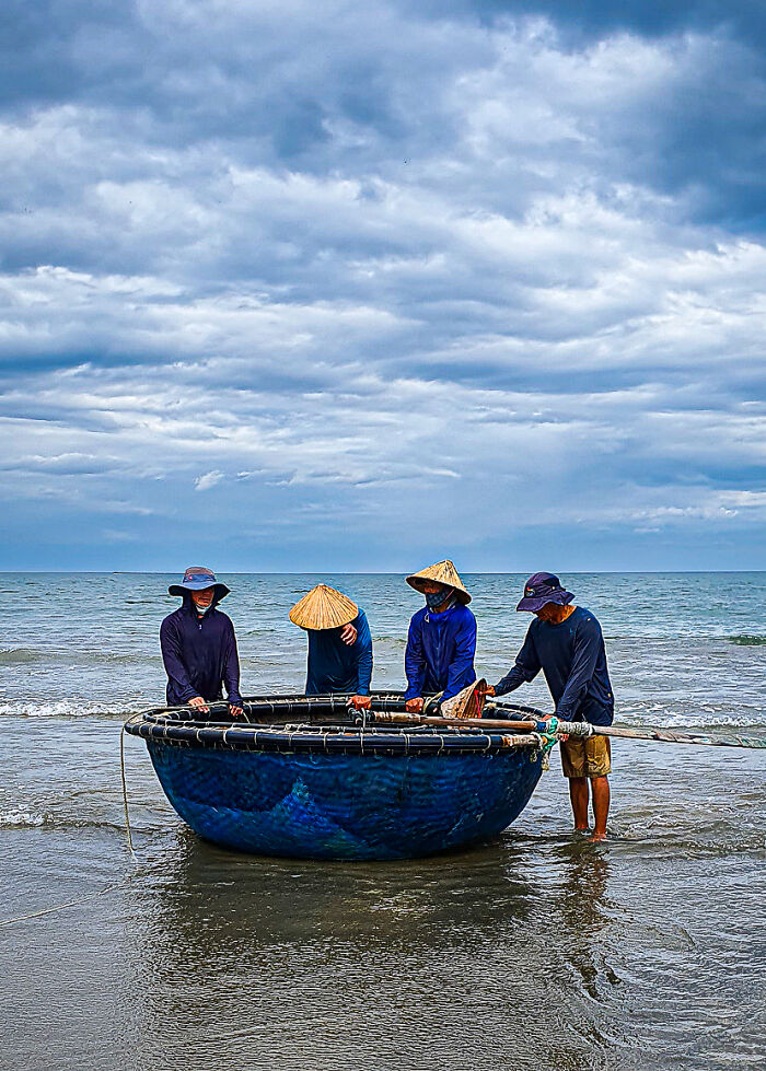 Basket Boat Fishing Teamwork In Vietnam