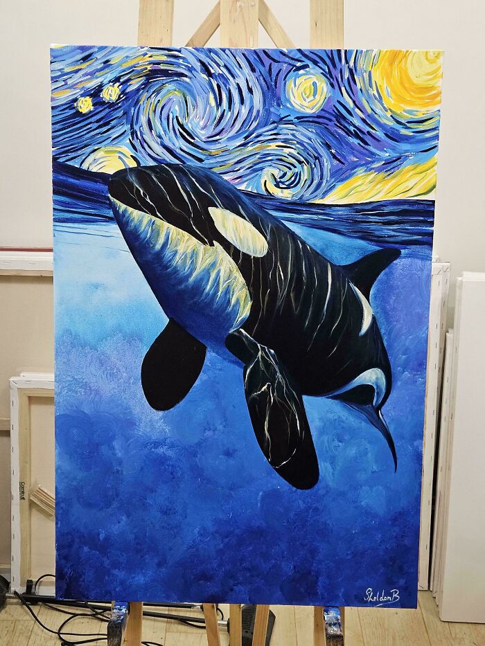 An Orca Swims Under Starry Night (Thanks, Van Gogh!)