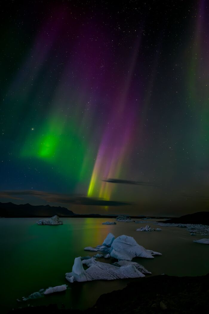 Night World Finalist: Aurora Over Jokulsarlon Icebergs by Chris Calhoun