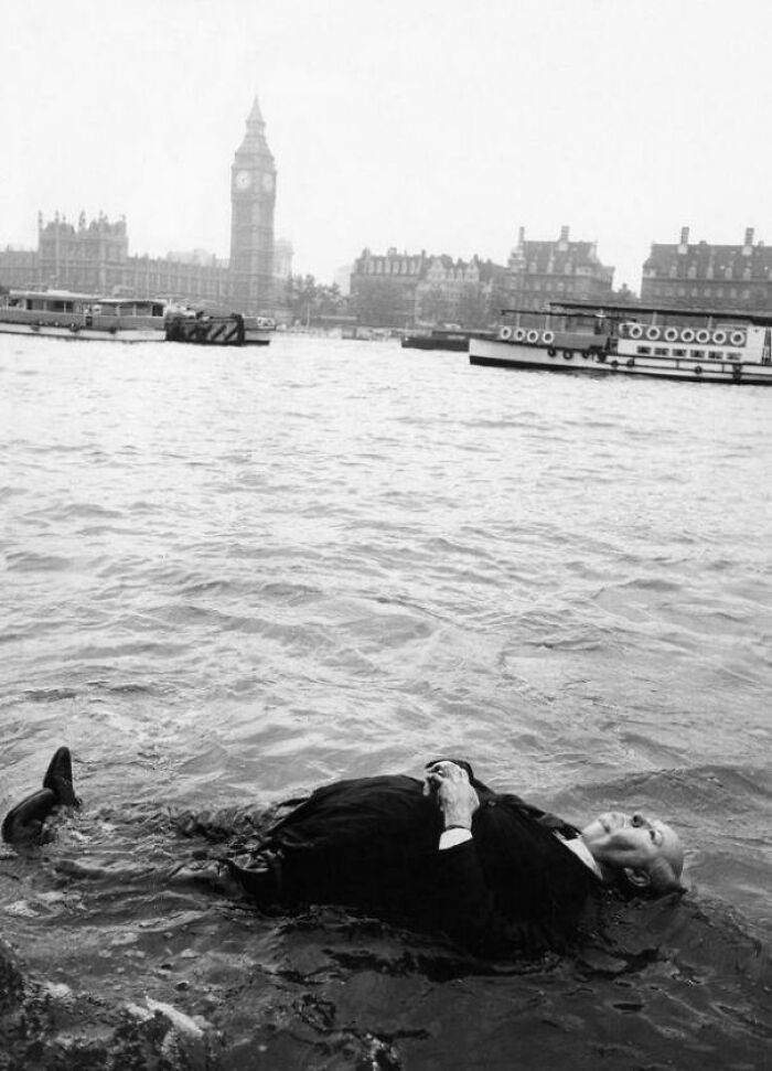 Alfred Hitchcock Gets Inspiration Fishing in the Thames, 1960s
