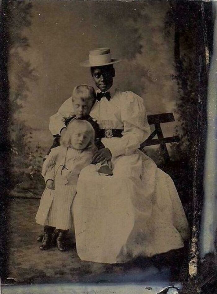 Mystery African American Woman with Kids, Maybe a Tutor or Nanny, 1870s-90s