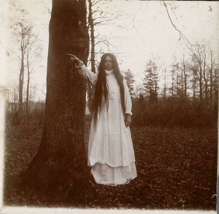 Unknown Young Lady Strikes a Pose in the Forest, 1900s