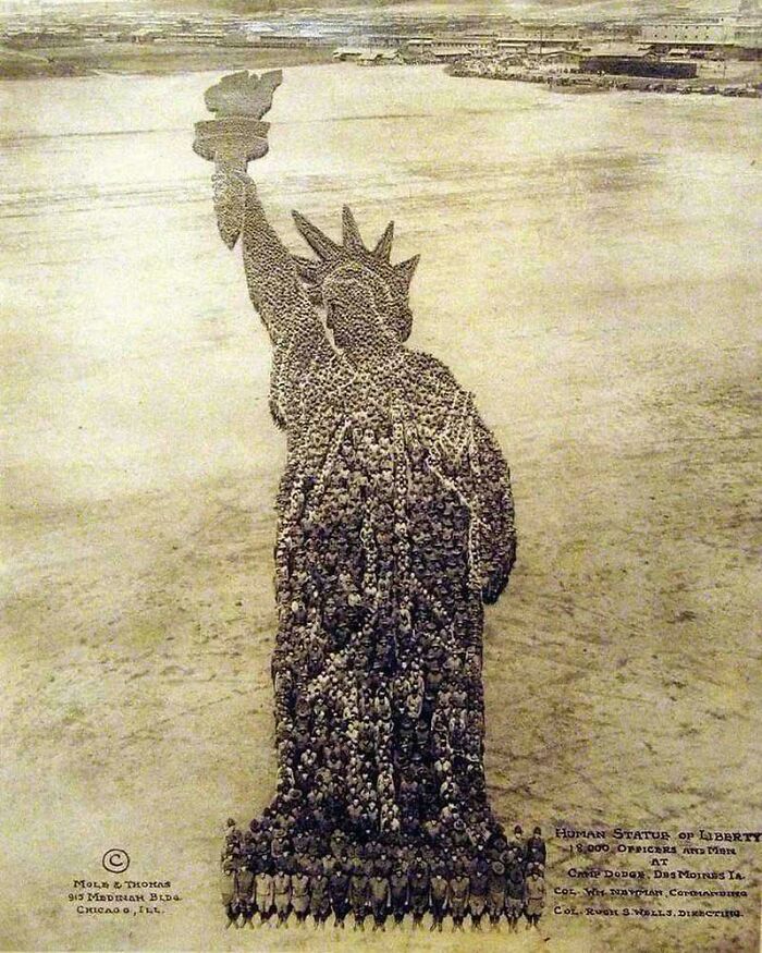 18,000 Soldiers Form The Statue of Liberty Shape, Iowa, 1918
