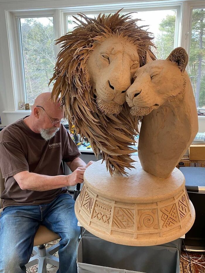 Two Lions Made From Cardboard? Now That’s Art and Recycling Goals!