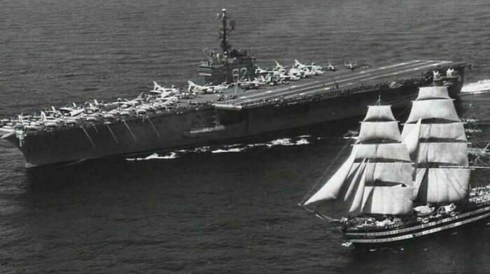 1962: US Aircraft Carrier Meets Italy’s Beautiful Amerigo Vespucci and Shoots Its Shot with "You’re the Most Beautiful Ship in the World"