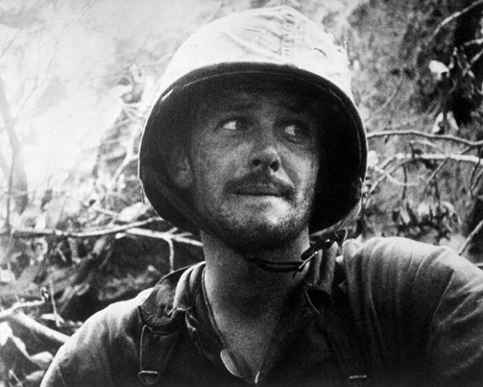 Tired Marine After Battle of Peleliu, 1944. War Is Tough, Man.