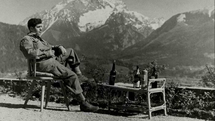 101st Airborne Soldier Sips and Soaks in the View at Berchtesgaden, 1945