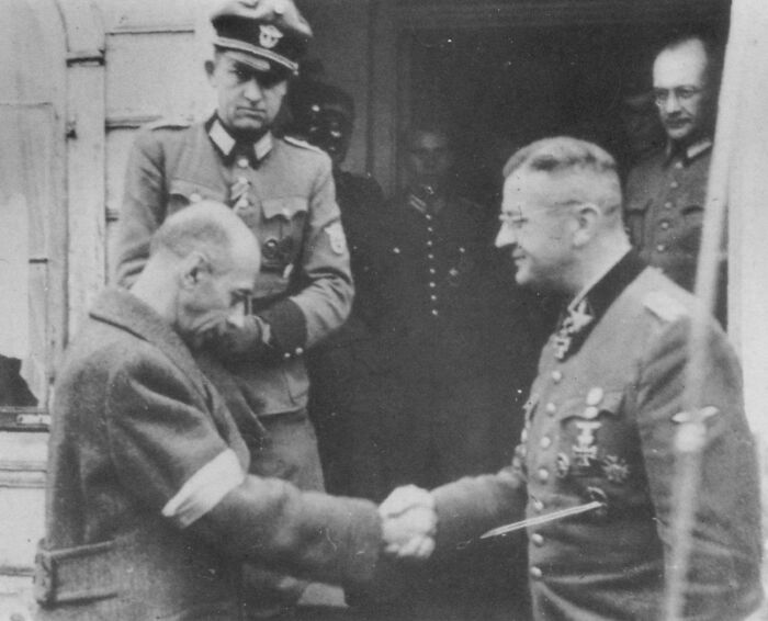 German Propaganda: Polish Uprising Leader Shakes Hands with German Commander, 1944