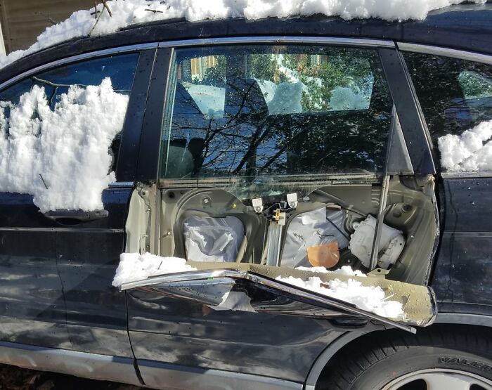 A Big Branch Said Bye-Bye to My Wife's Car Door, But Left Her Window Untouched