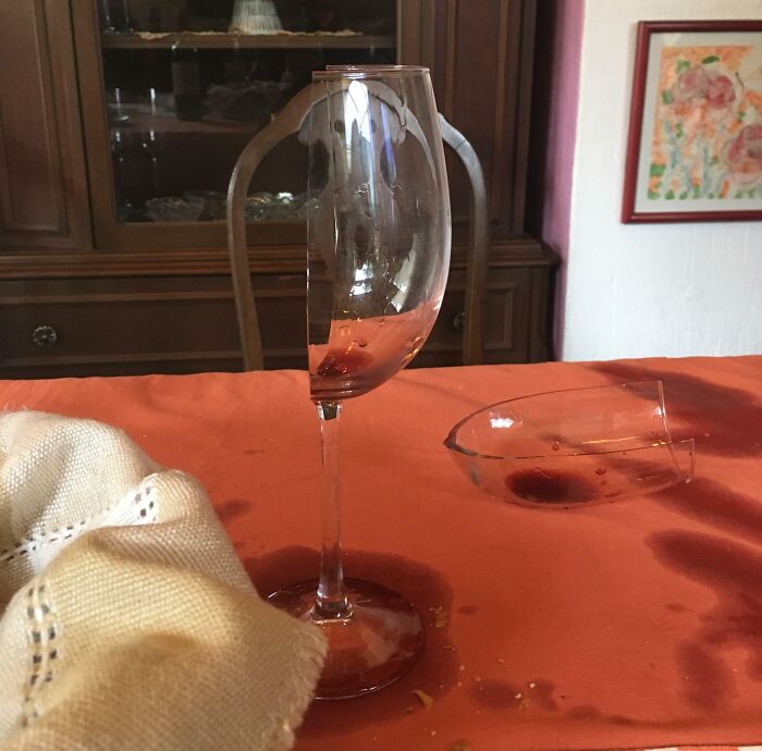 Wine Glass Took 'Break in Half' Literally
