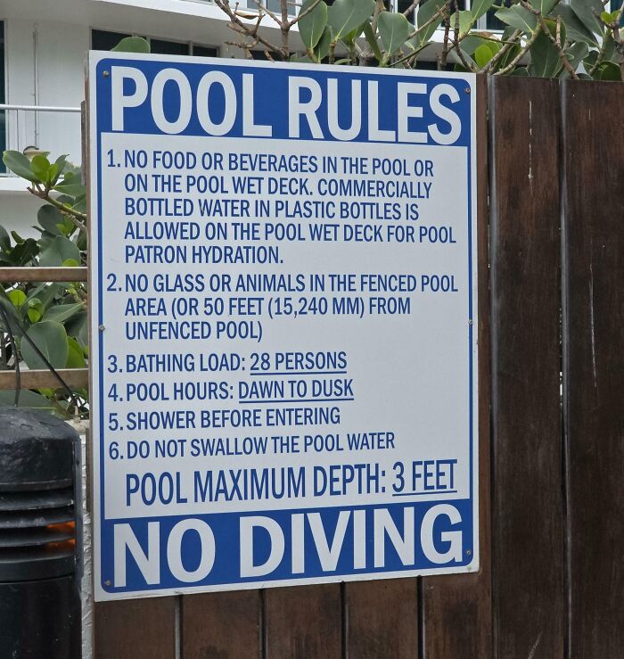 No Glass Within 15,000 Millimeters Of The Pool