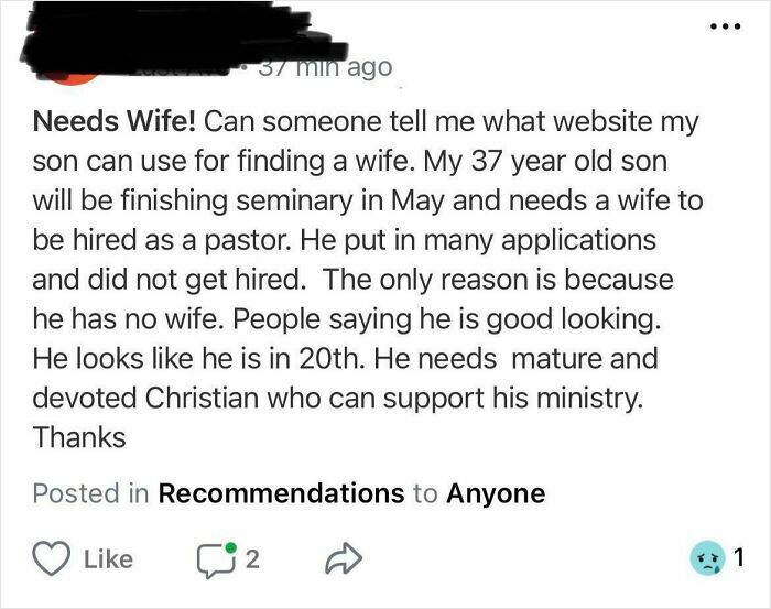 Mom Looking For Wife For Her (Hopefully) Pastor Son