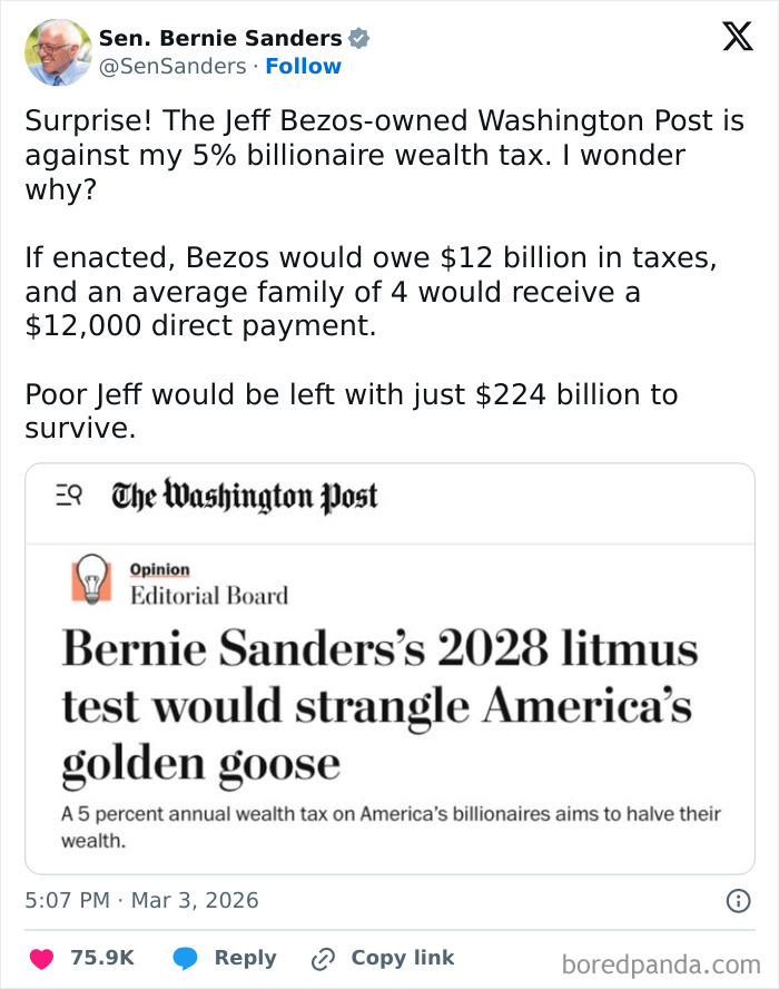 Breaking: Billionaire-Owned Newspaper Hates Taxes On Billionaires. Shocking!