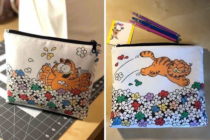 Pencil Cases And Makeup Bags From An Old Garfield Sheet