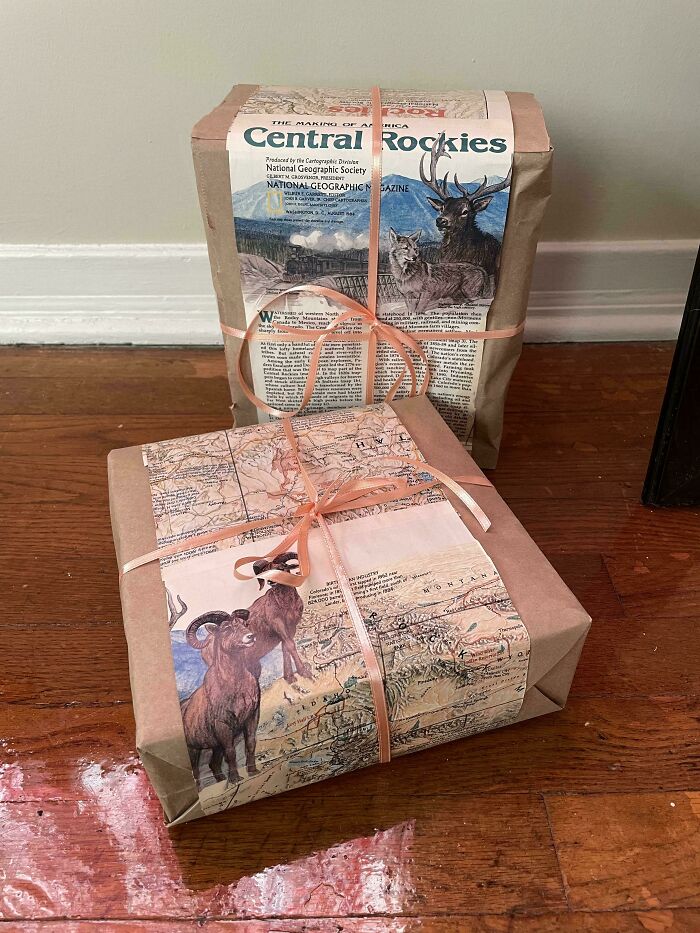 DIY Gift Wrapping Made From Paper Bags, Magazines, And Old Ribbon