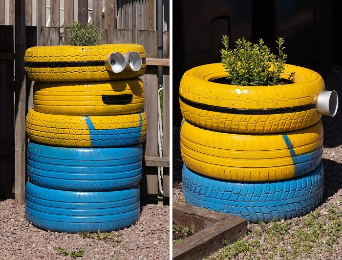 Minion Garden Art Made From Old Tires
