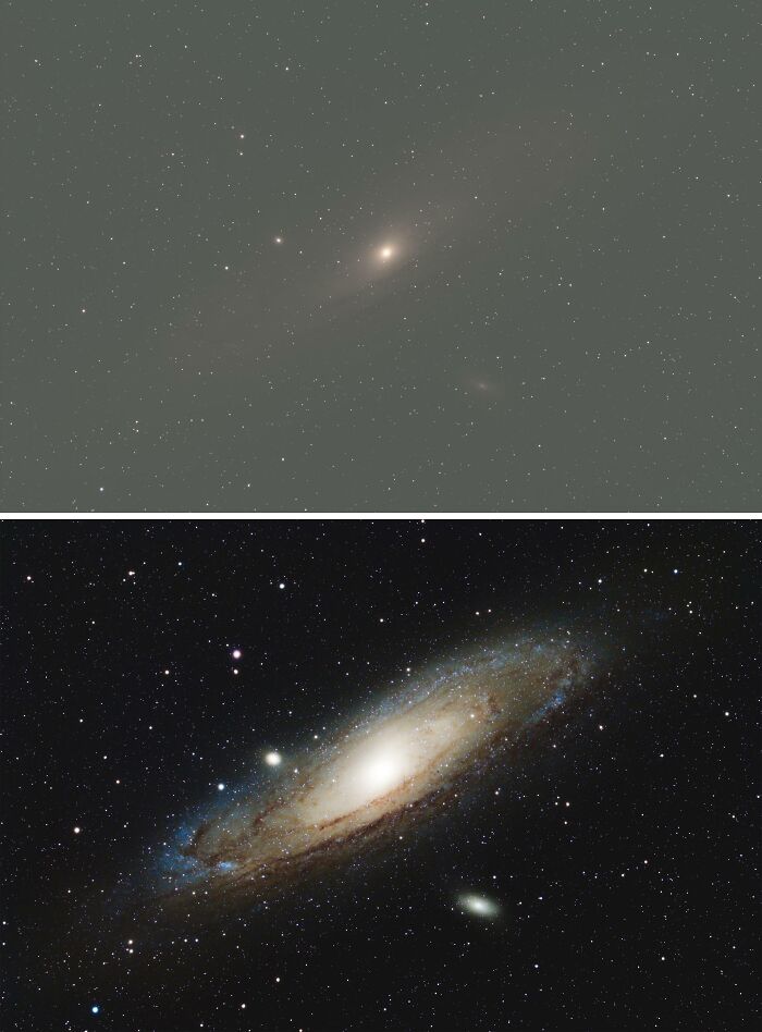 Backyard Stargazing: Andromeda Galaxy Before and After Some Cool Photo Magic