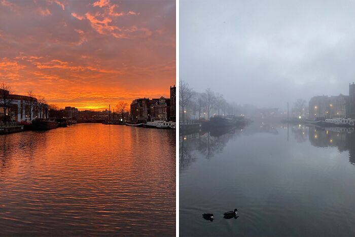 Sunrise in Amsterdam: Same Spot, 24 Hours Apart, Different Vibes