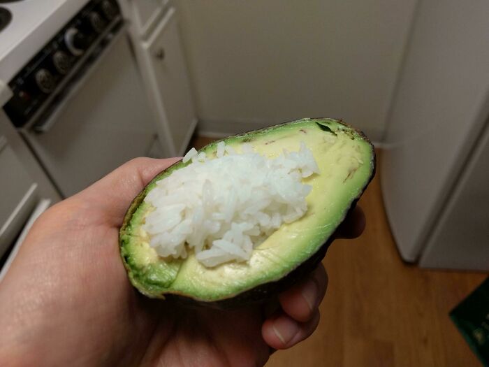 Avocado, Plain Rice, And Salt. Feeling Fancy? Add Soy Sauce.