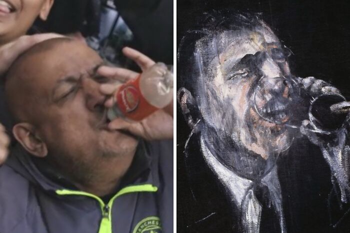 Man Drinking? Looks Like a Post-Game Chill!