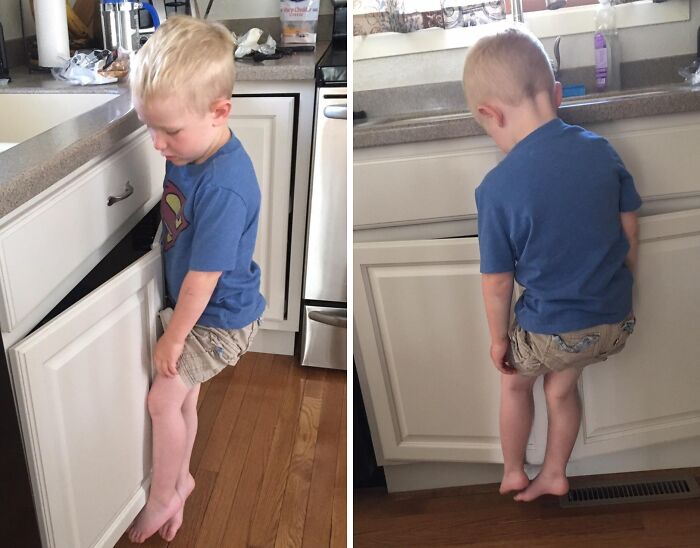 My Son Tried To Get Down After Washing Hands… Got Stuck Hanging There