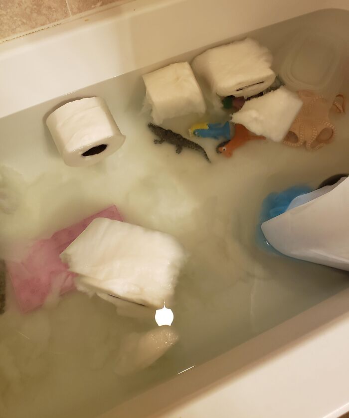 Toddler Giving Our Toilet Paper A Bath... Because Why Not?