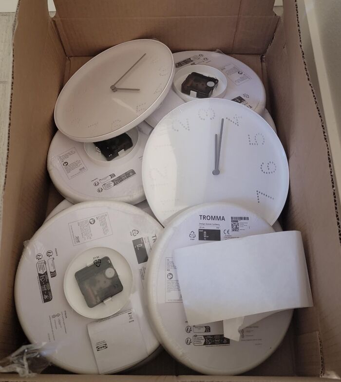 Ordered Storage Bin, Got Loads of Wall Clocks Instead