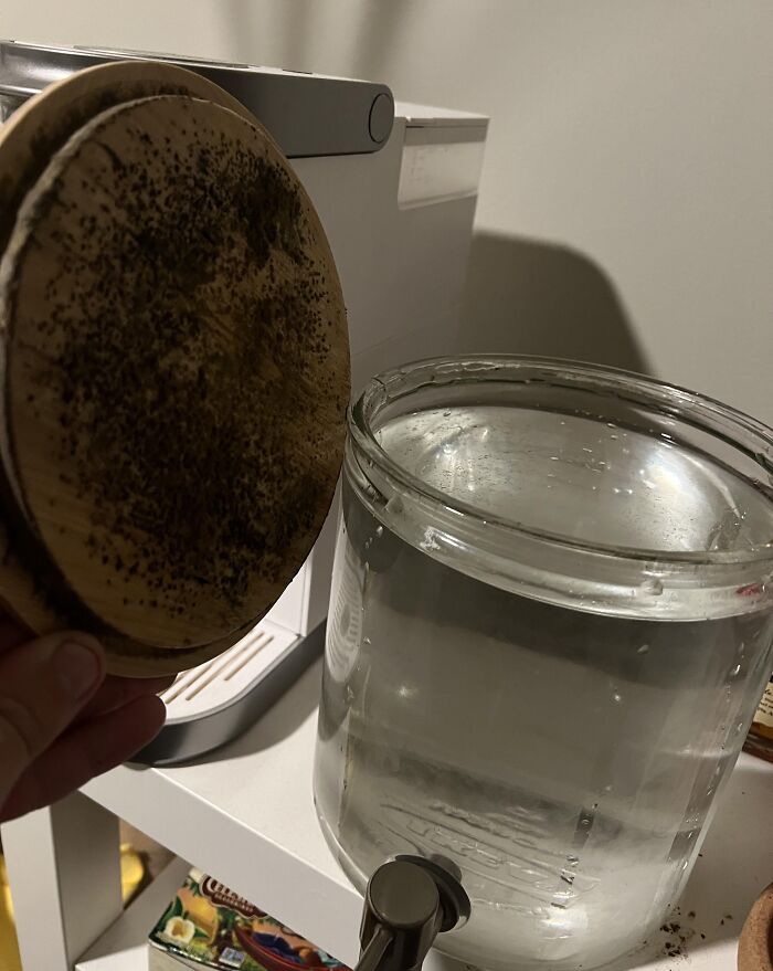 IKEA Water Dispenser with a Gross wooden lid Surprise