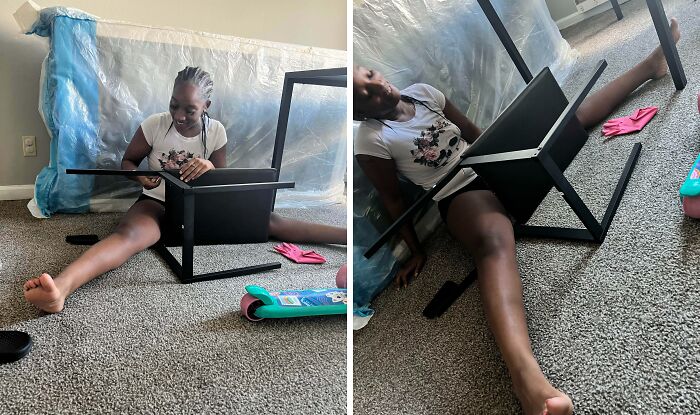 Table Assembled, Chair Missing a Leg