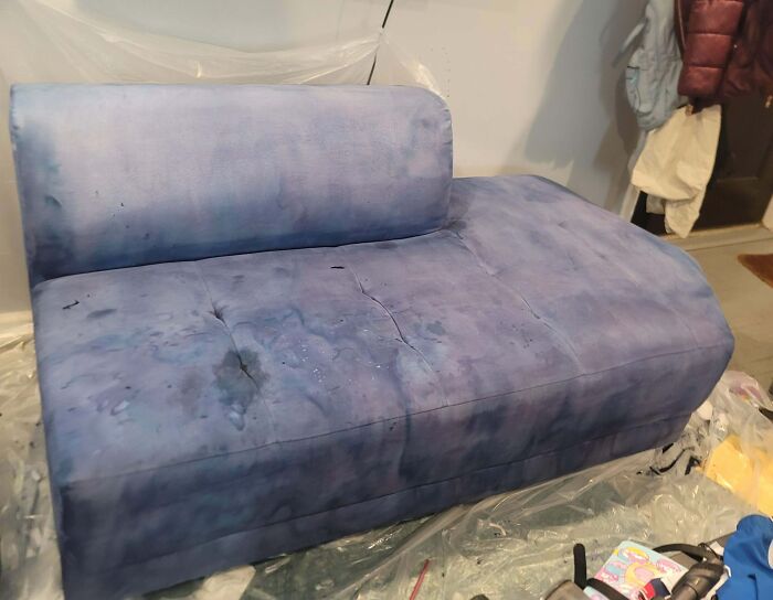 Tried Dyeing the Couch Because Stains. Should’ve Just Bought Covers, But Nah