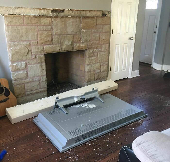 Liquid Nails + Mantle + Wall = This Disaster
