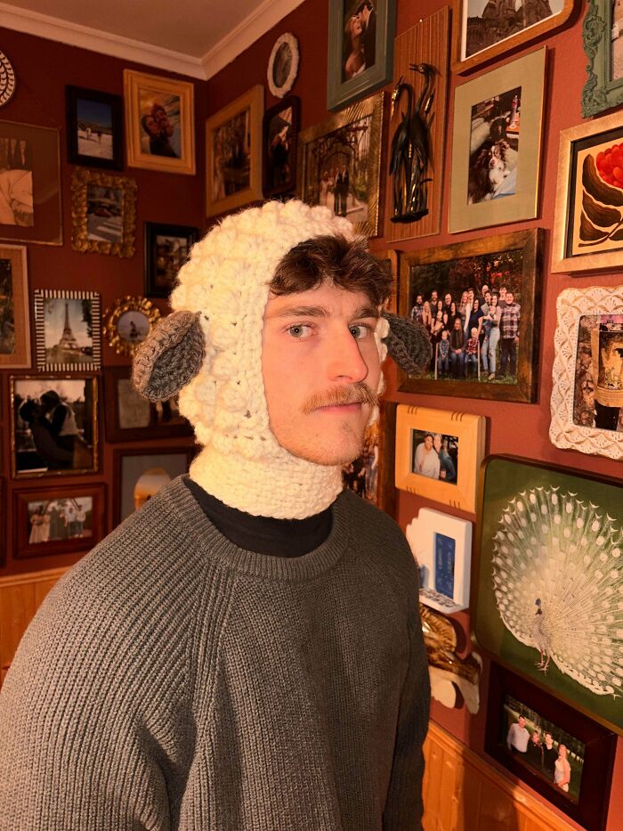 Sheep Balaclava Mode Activated (Model: Husband)