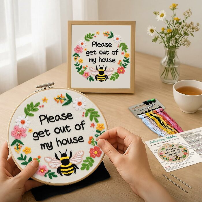 Stitch Your Feelings Loud and Clear with a 'Please Get Out of My House' Embroidery Kit (Bonus: It’s Sharply Funny)