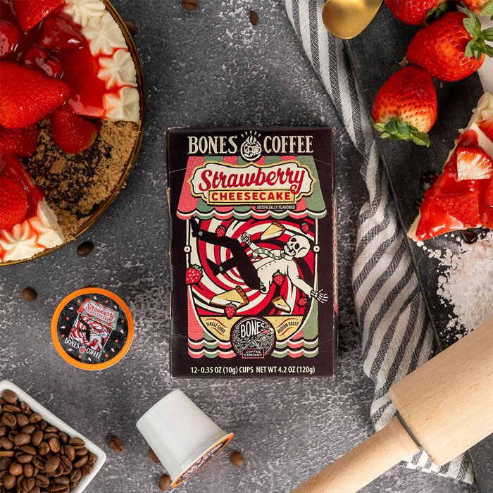 Who Said Cheesecake Can’t Be Breakfast? Bones Coffee’s Strawberry Cheesecake Blend Says Otherwise