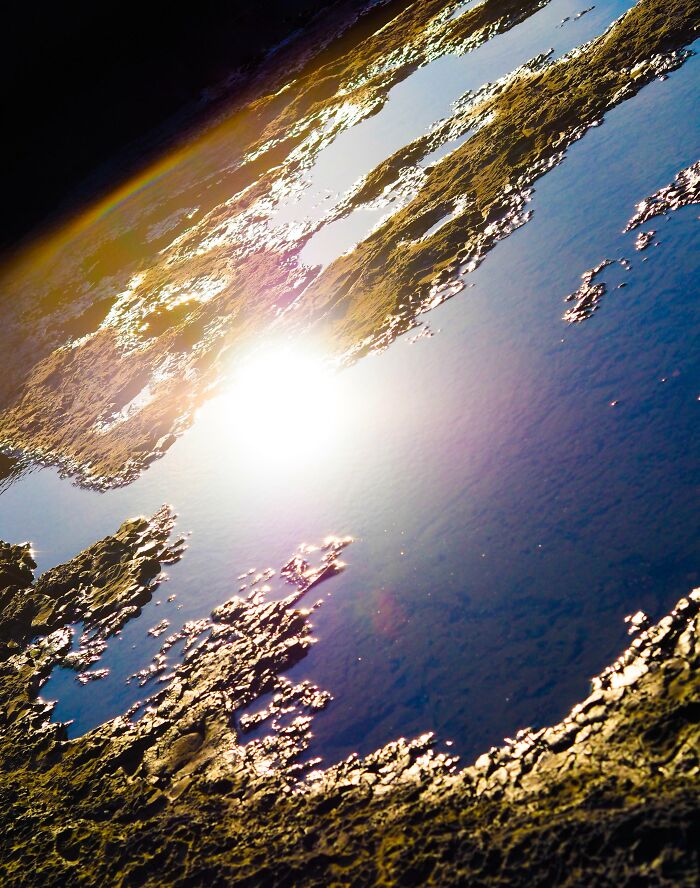 Sunset Puddle That Doubles As A Miniature Alien Land