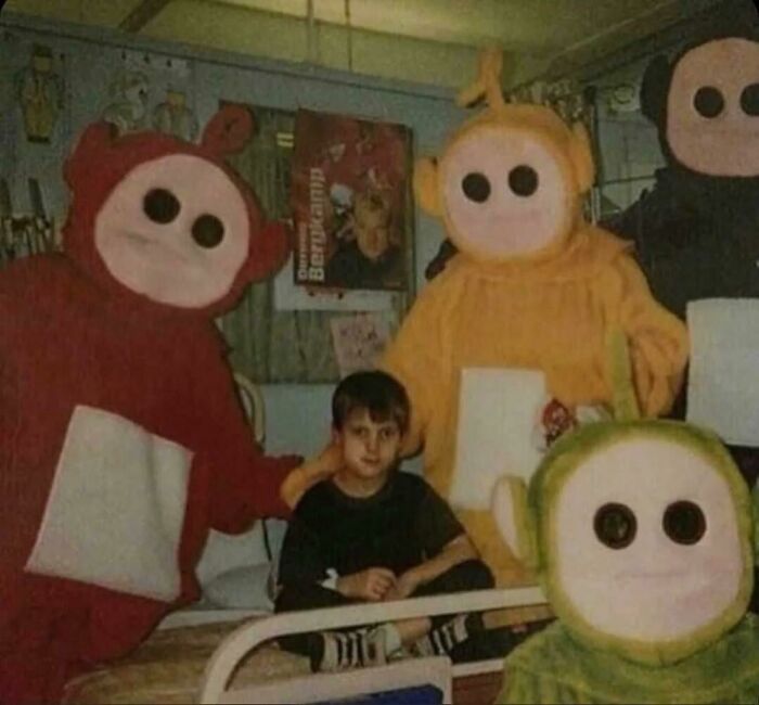 Teletubbies Visiting a Hospital? Brother in Photo Confirms It’s Just a Kid and Friends!
