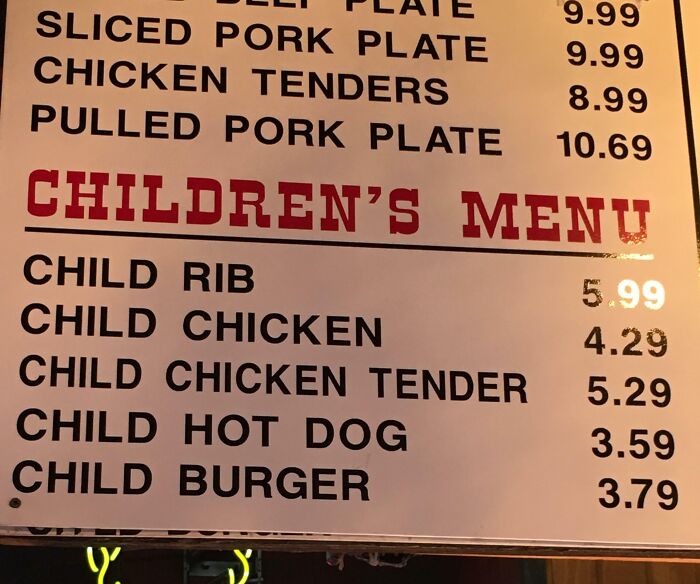 One Child Rib and a Child Burger, Please!
